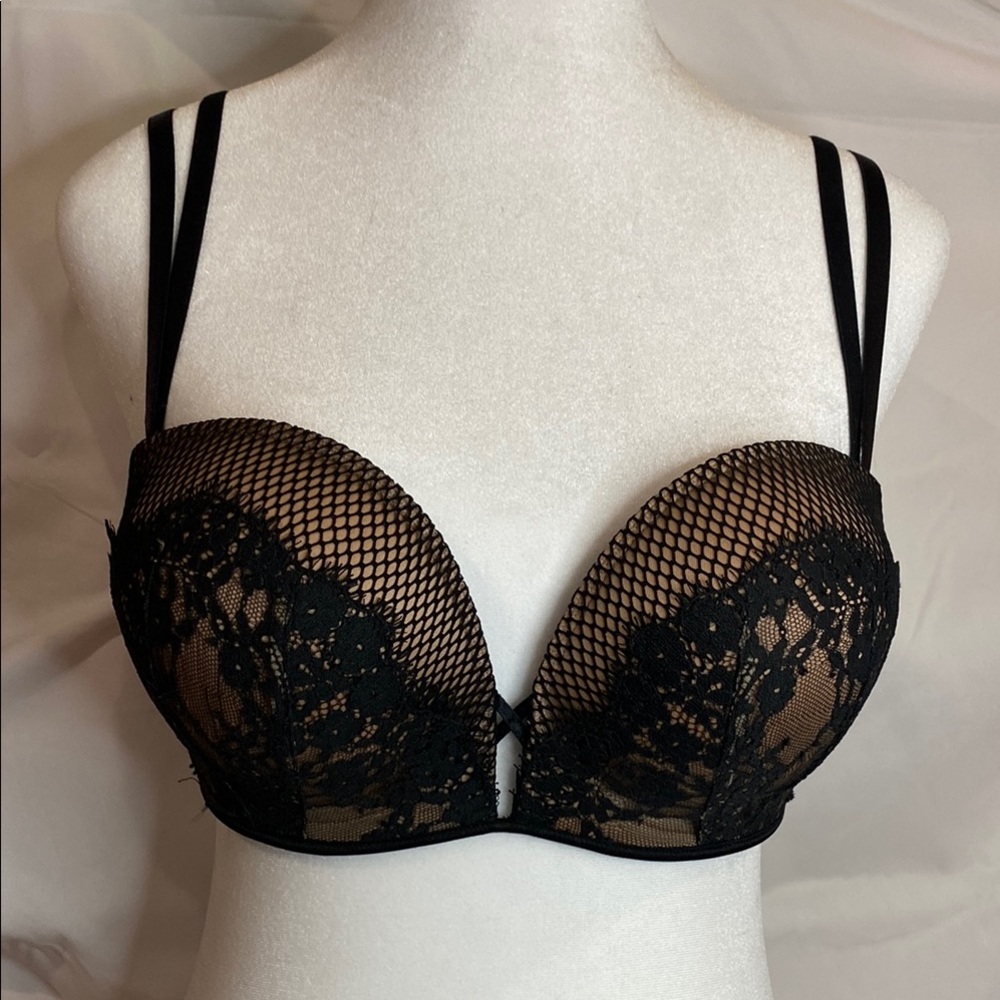 Victoria's Secret Black Tan Lace Balconette Bra